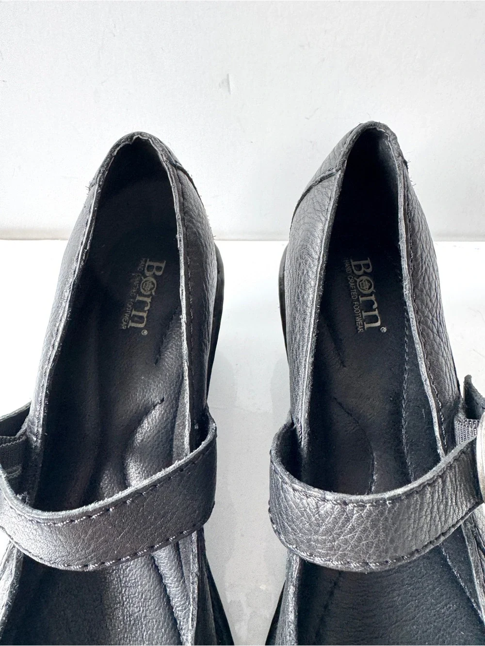 Born Black Pebbled Leather Comfort Mary Jane Mid-Wedge Heel Shoes Size 8.5M